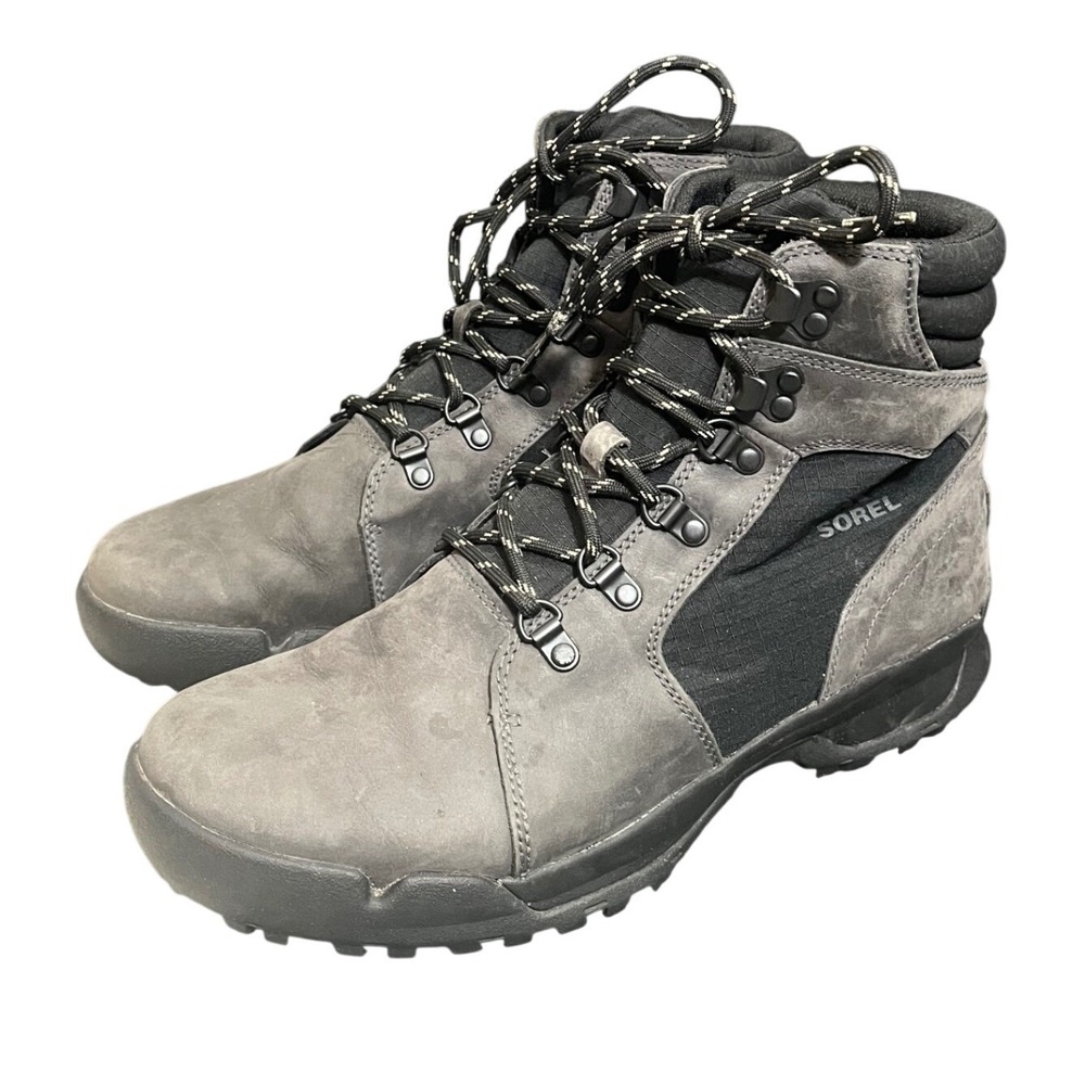 Sorel Leather Hiking Boots Mens 10 Gray Black Waterproof Suede LM5327-089
